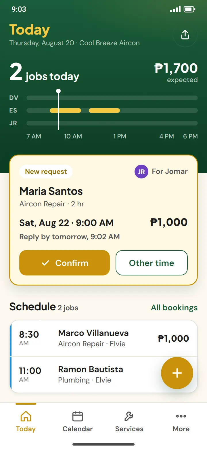Today in the Servicebook app, with a new request at the top